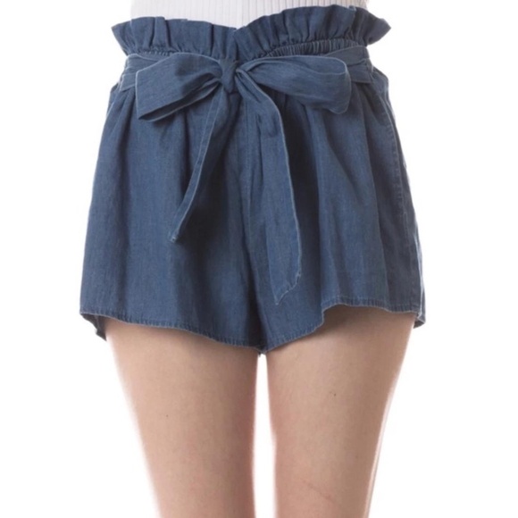 Denim blue Paperbag shorts with tie small medium large NWT New - Picture 1 of 10